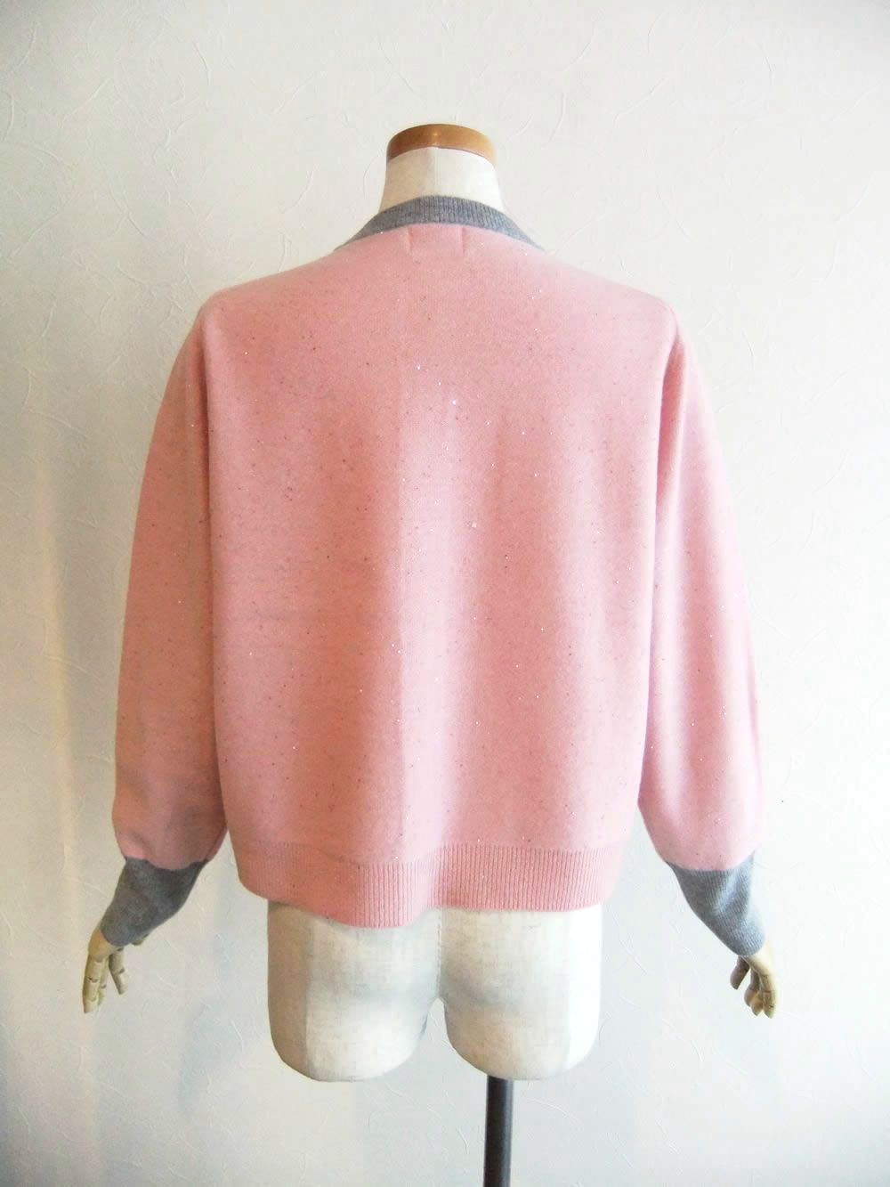 クレリック クルーネック ラメ入り ウール カーディガン  A147107M