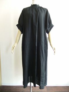 【Arumlily】 スタンドカラー ギャザー リネン ワンピース   RD-72944