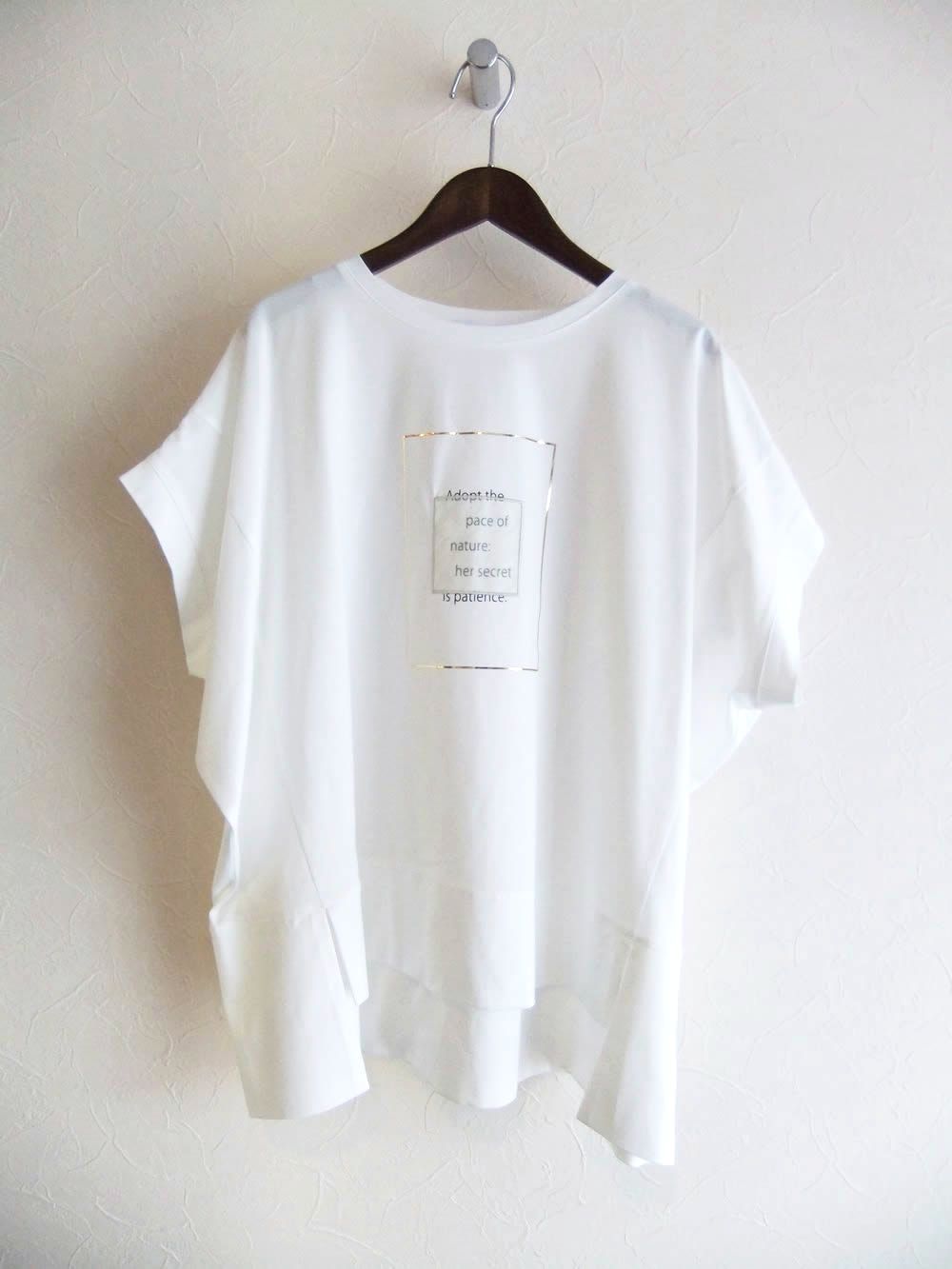 スクエア 箔プリント フロントスリット コクーン Tシャツ  (ホワイト)  626938