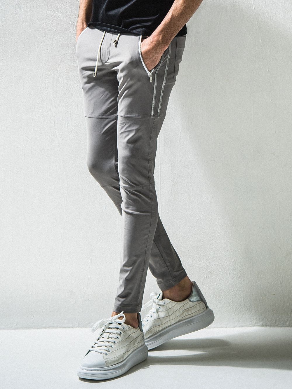 Johnson LINE NYLON PANTS ジョンソン ライン ナイロン パンツ (グレー×シルバー)