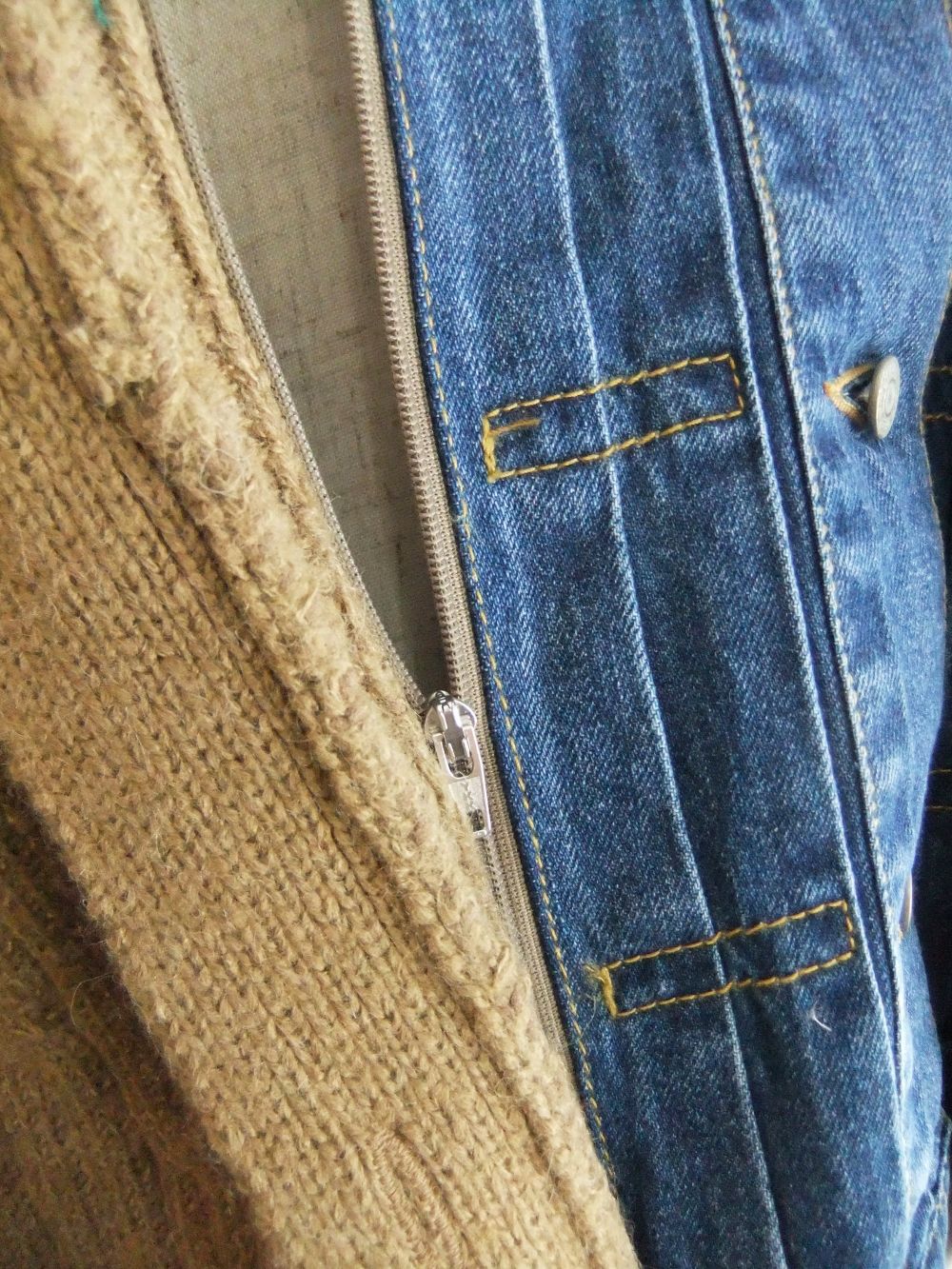 2WAY  アラン編みKNIT × Gジャン  (ベージュ)   BB25-718