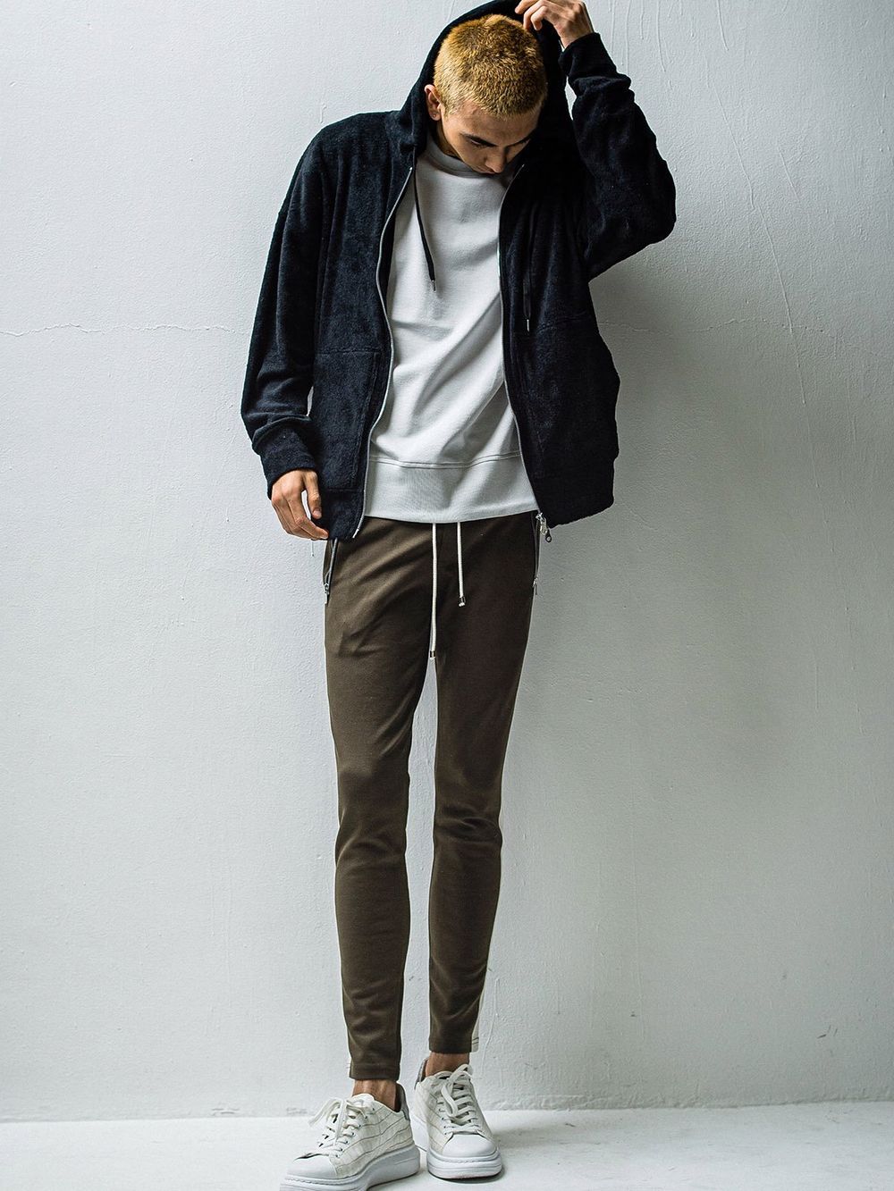 WEST pile zip loose hoodie  (ブラック)  ジップアップパイルパーカー