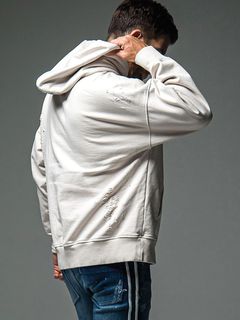 VINTAGE loose hoodie  (ホワイト)  度詰め裏毛 クラッシュ加工 ヴィンテージルーズパーカー