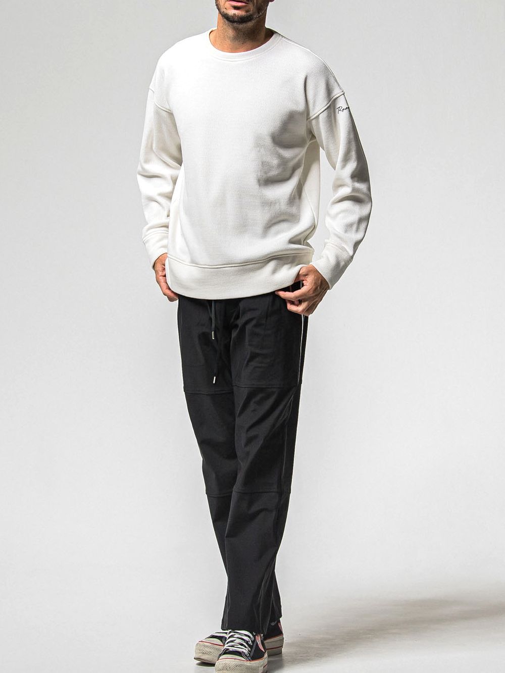 VELOURS FLEECE THERMAL LOOSE TRAINER  (ホワイト)  裏起毛 ルーズトレーナー