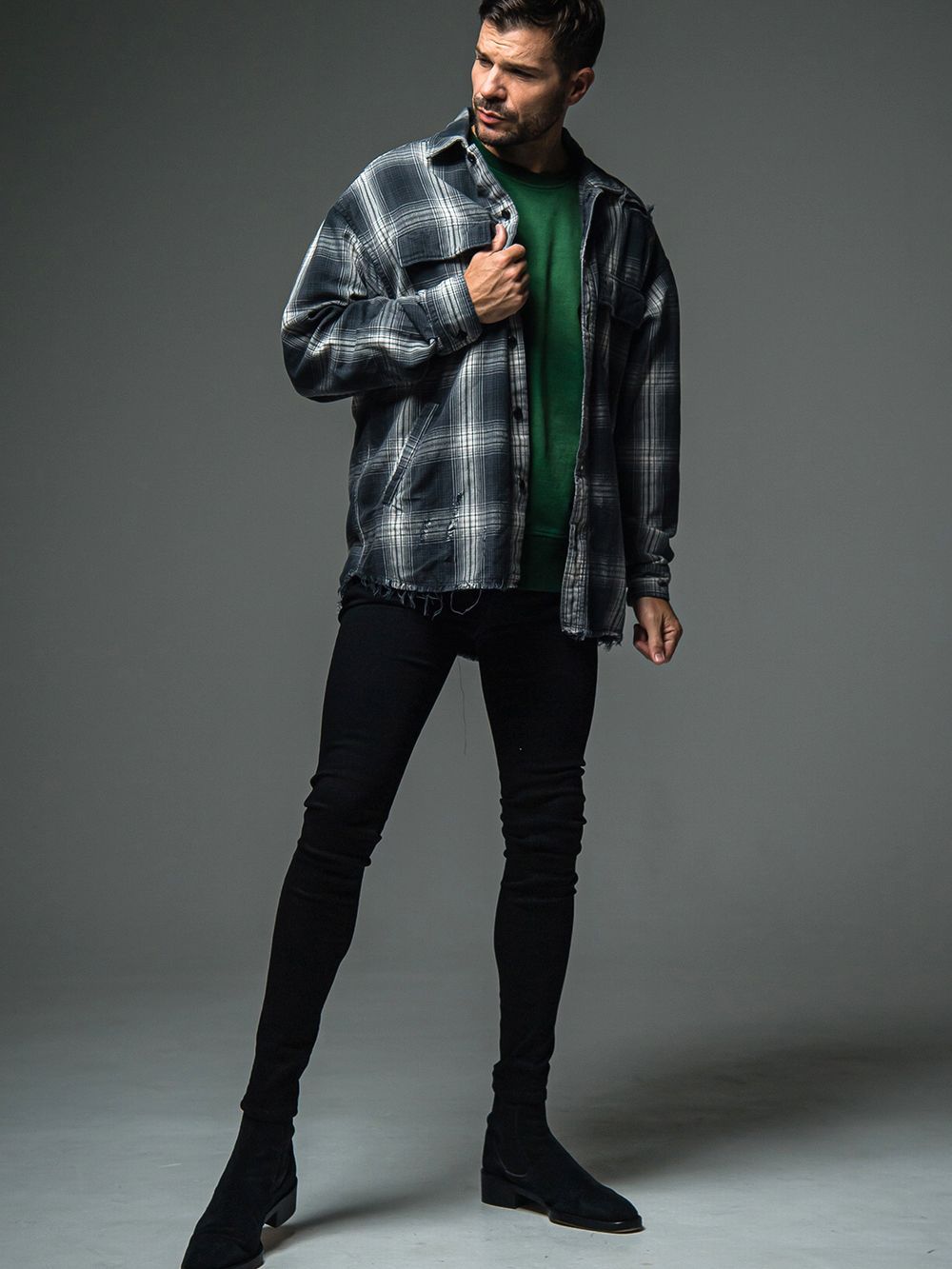 grunge check shirt   オ－バーサイズ チェックシャツ