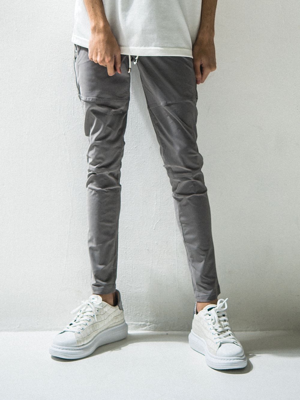 Johnson LINE NYLON PANTS ジョンソン ライン ナイロン パンツ (グレー×シルバー)