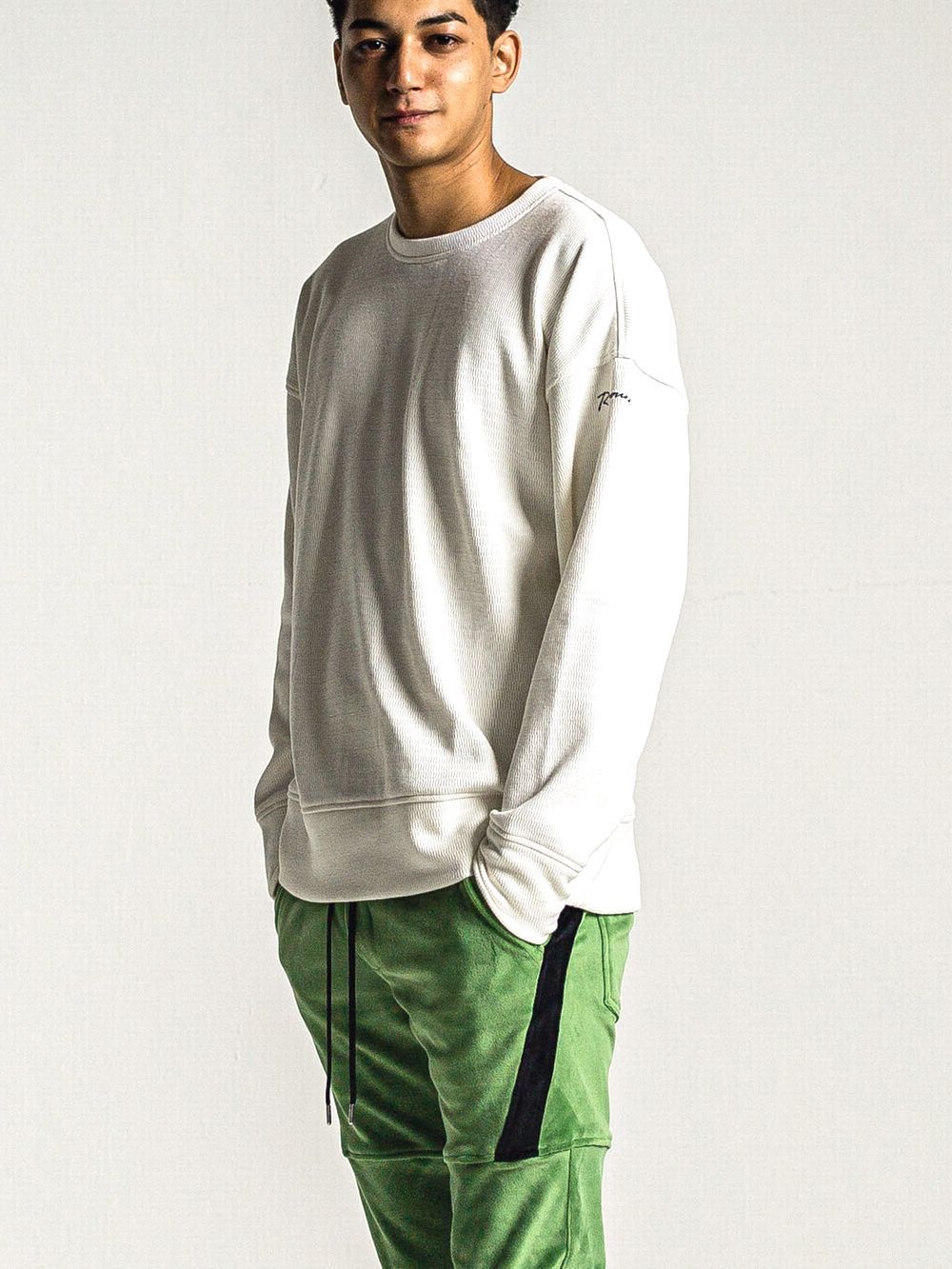VELOURS FLEECE THERMAL TRAINER (ホワイト)  サーマルルーズトレーナー