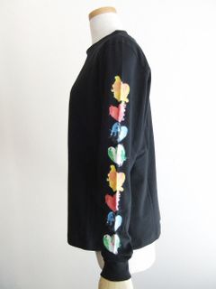 《LADIES》 ミニロゴ コットン ❤プリント 長袖 Tシャツ (ブラック)  3241MDM171
