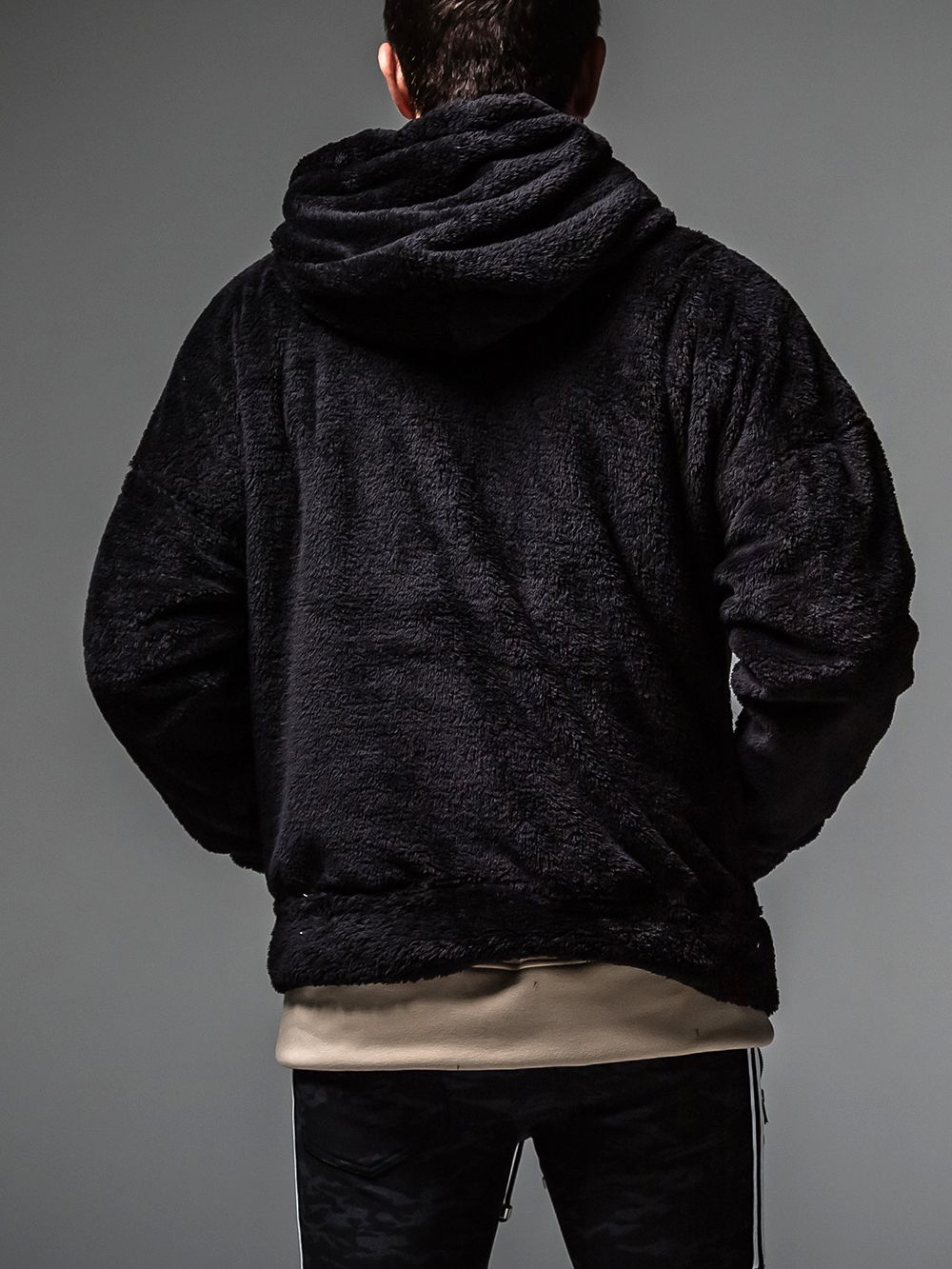 BOA ZIP LOOSE HOODIE WEST  (ブラック)  ジップアップボアパーカー