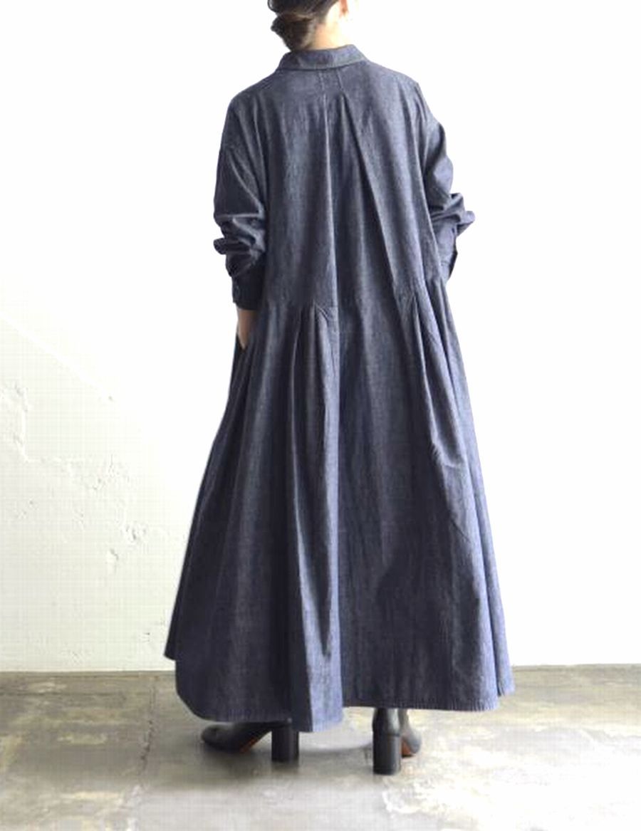 ウォッシュド デニム  ロング シャツワンピース  214004