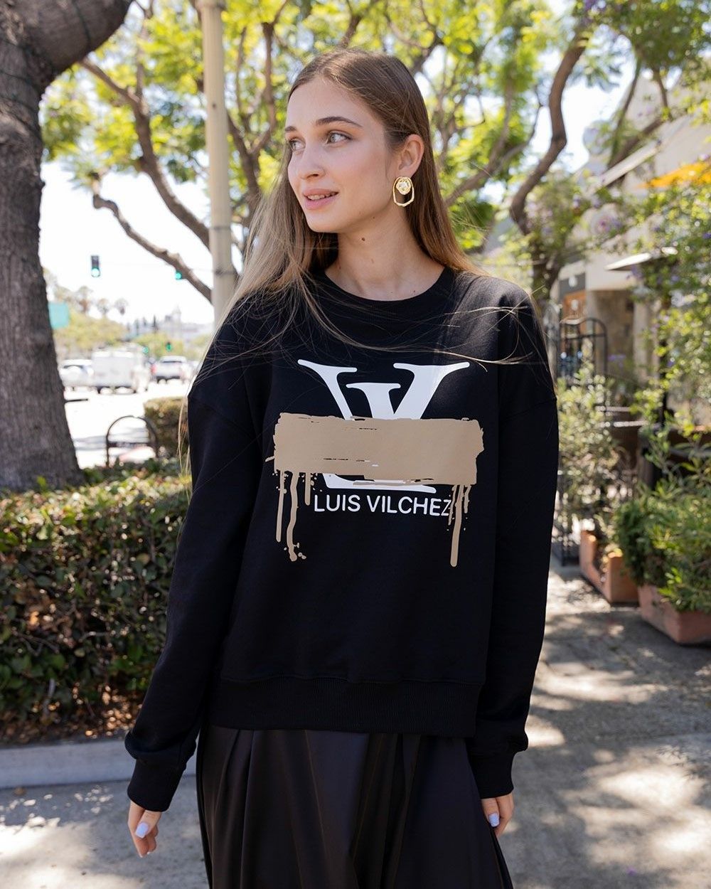 【MICALLE MICALLE Account】 HOMMAGE  DORO LZ SWEAT SHRIT (ブラック)   ロゴ Tトレーナー  MAG103TDC