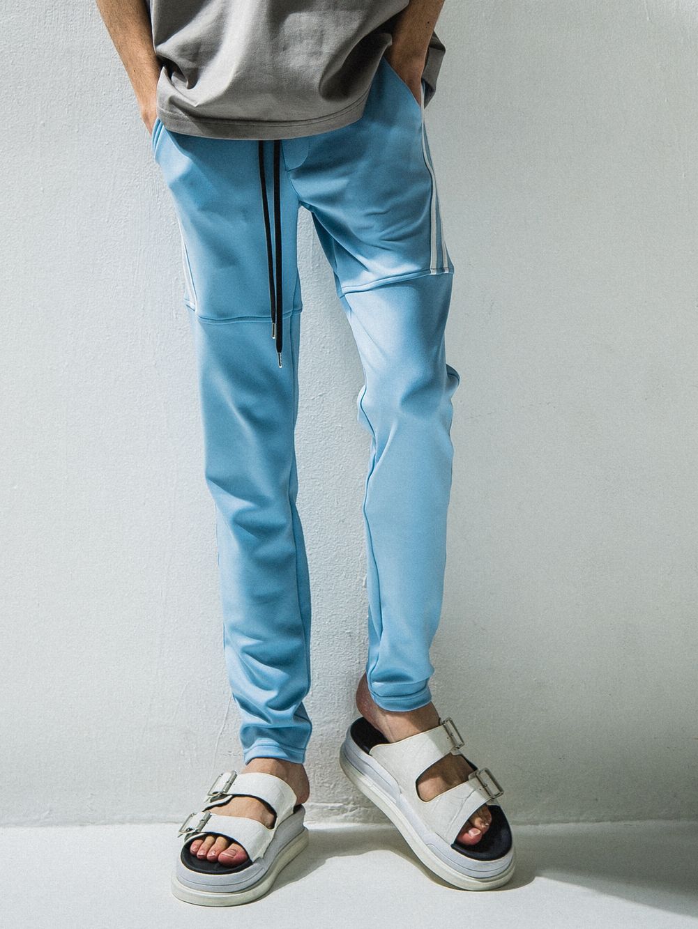 TYLER LINE  PANTS  ライン ナイロン パンツ (サックスブルー×ホワイト)