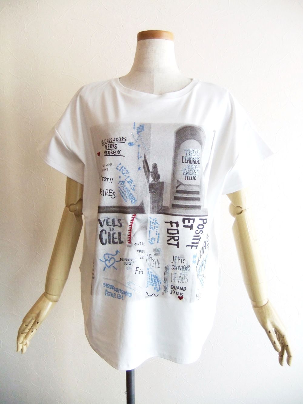 【jeune】 刺繍＋スパンコール フォトプリント コットン Tシャツ  J144713M