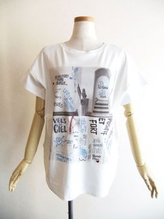 【jeune】 刺繍＋スパンコール フォトプリント コットン Tシャツ  J144713M