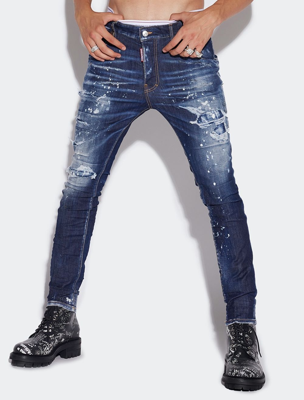 Dsquared2 - DARK RIPPED BLEACH WASH Wash SUPER TWINKY JEANS
