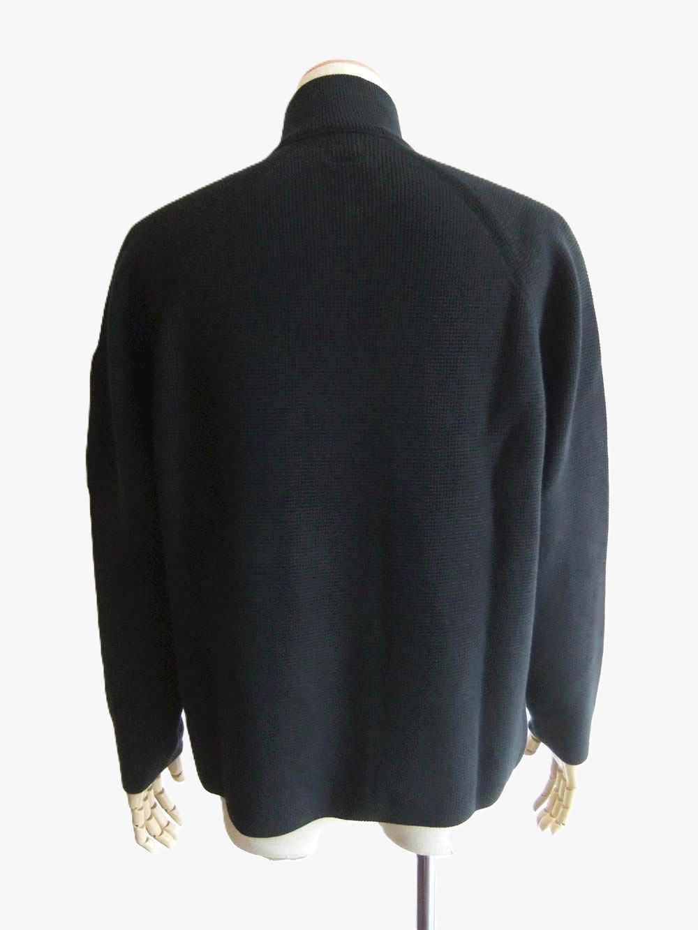 WAFFLE KNIT COTTON ZIP LENS CARDIGAN   (ブラック)   ジップ ニット ジャケット