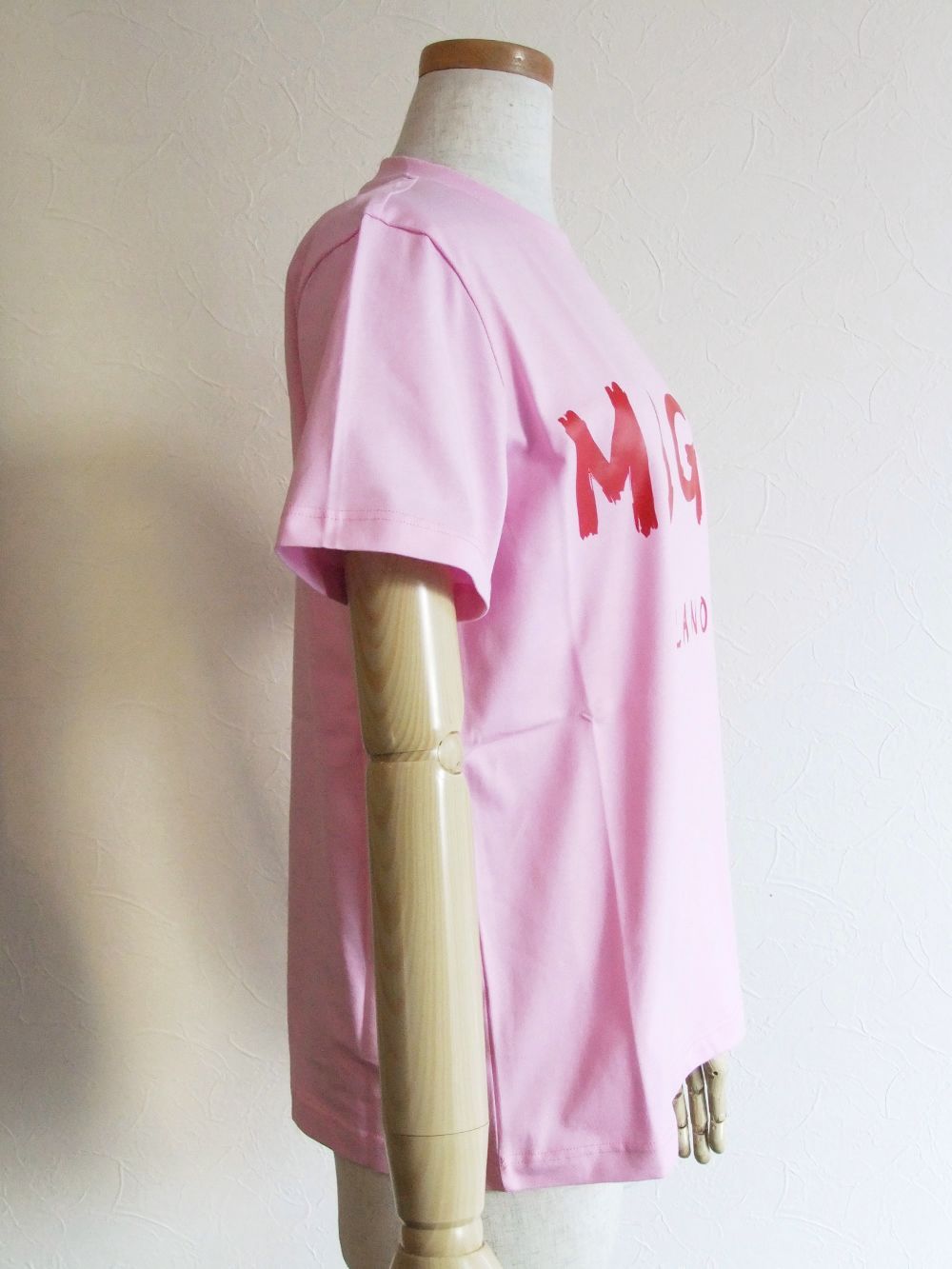 《LADIES》 筆描き ロゴプリント コットン Tシャツ (ピンク)  3041MDM60-217298