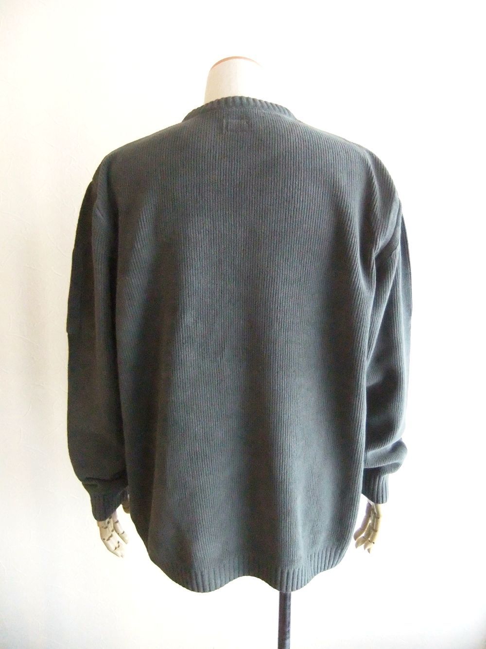 COTTON CHENILLE WAFFLE KNIT (グレー)  ワッフル クルーネックニット