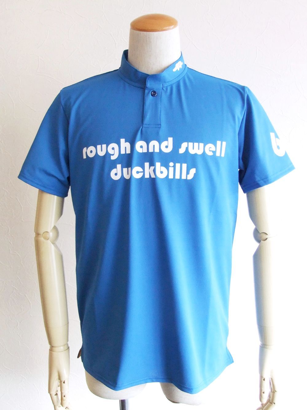 BAUHAUS ROUGH-NECK  (ブルー)  ロゴ半袖ラフネックポロ   RSM-22047