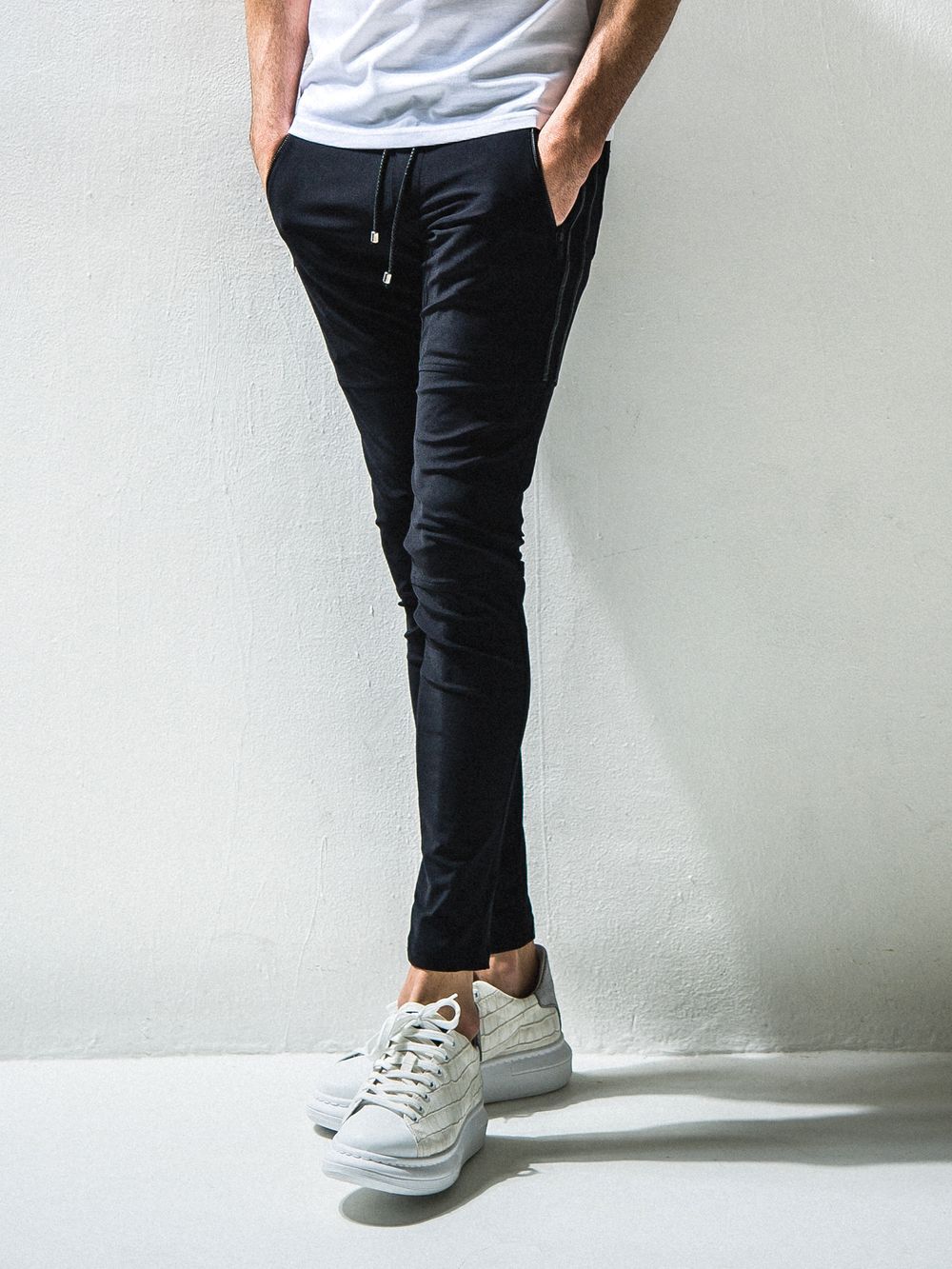 Johnson LINE NYLON PANTS ジョンソン ライン ナイロン パンツ (ブラック×ブラック)