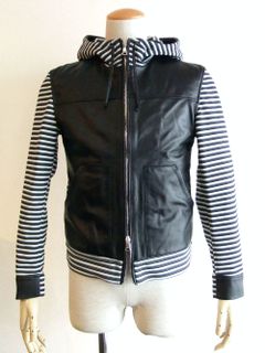 PETER   メンズ ラムスキン ボーダー 切り替え ジップアップパーカー   N SILK × Neoprene