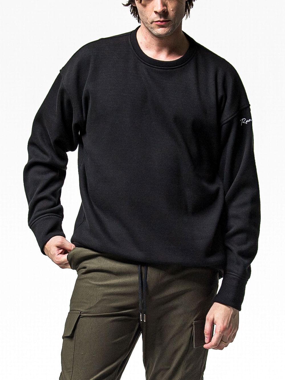 VELOURS FLEECE THERMAL LOOSE TRAINER  (ブラック)  裏起毛 ルーズトレーナー