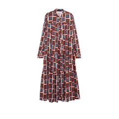 【MICALLE MICALLE】 幾何学プリント ティアード ワンピース  （レッド） MMF132DDC