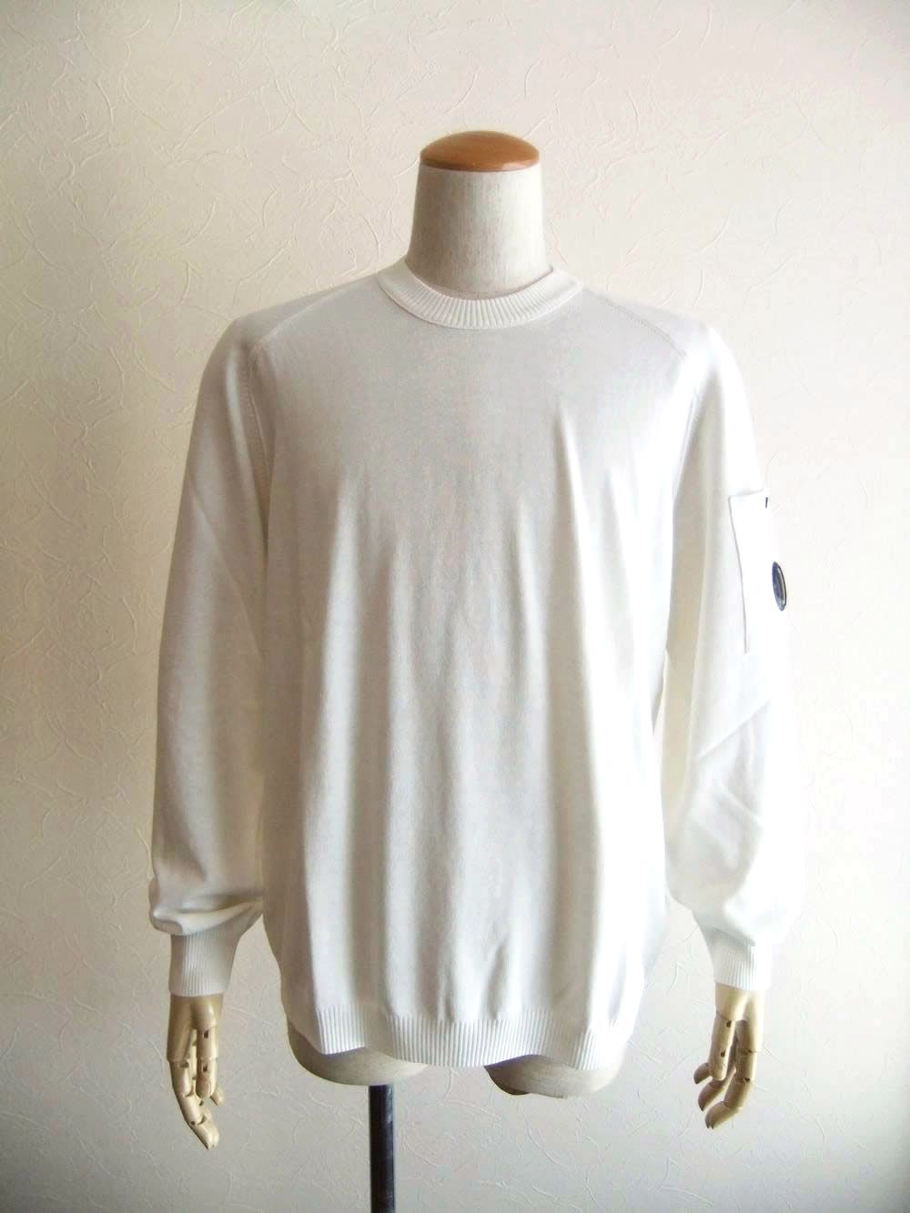 COTTON CREPE CREWNECK LENS SWEATER  (ホワイト） コットン クルーネック セーター