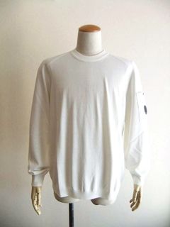 COTTON CREPE CREWNECK LENS SWEATER  (ホワイト） コットン クルーネック セーター