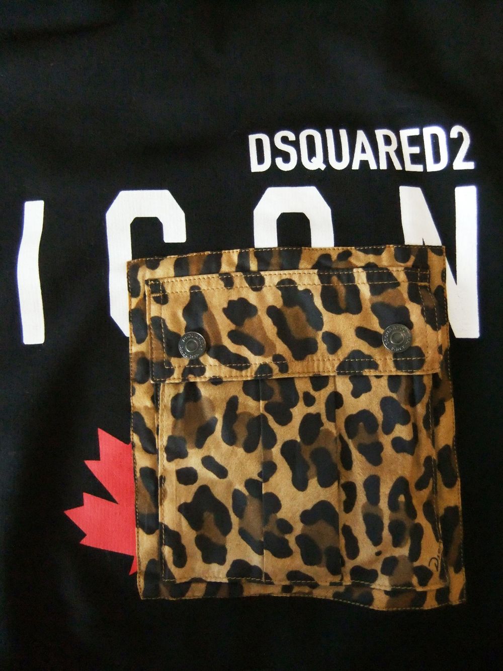 LADIES ICON HOODED WITH LEOPARD POCKET  ( ブラック )  ロゴプリント スウェットパーカー