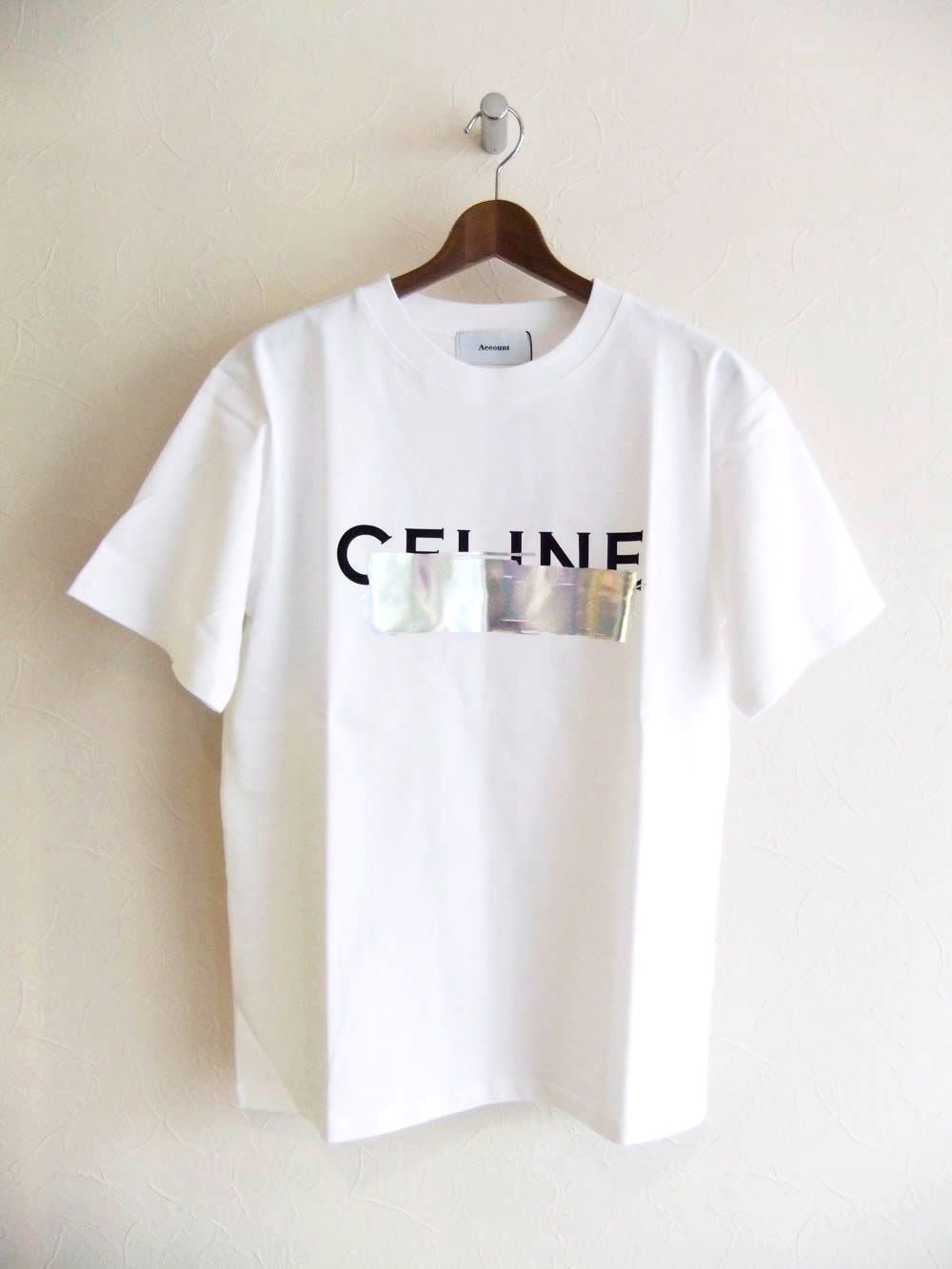 【MICALLE MICALLE Account】 HOMMAGE CFLINF FOIL PAINT T-SHIRT  (ホワイト×シルバー)  ロゴ T-SHIRT   MAA107TEA