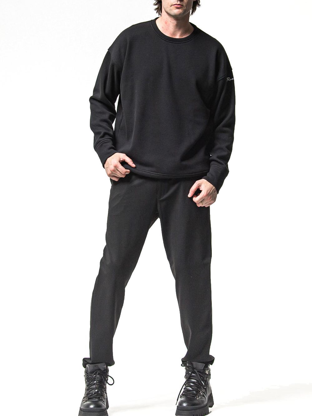 VELOURS FLEECE THERMAL LOOSE TRAINER  (ブラック)  裏起毛 ルーズトレーナー