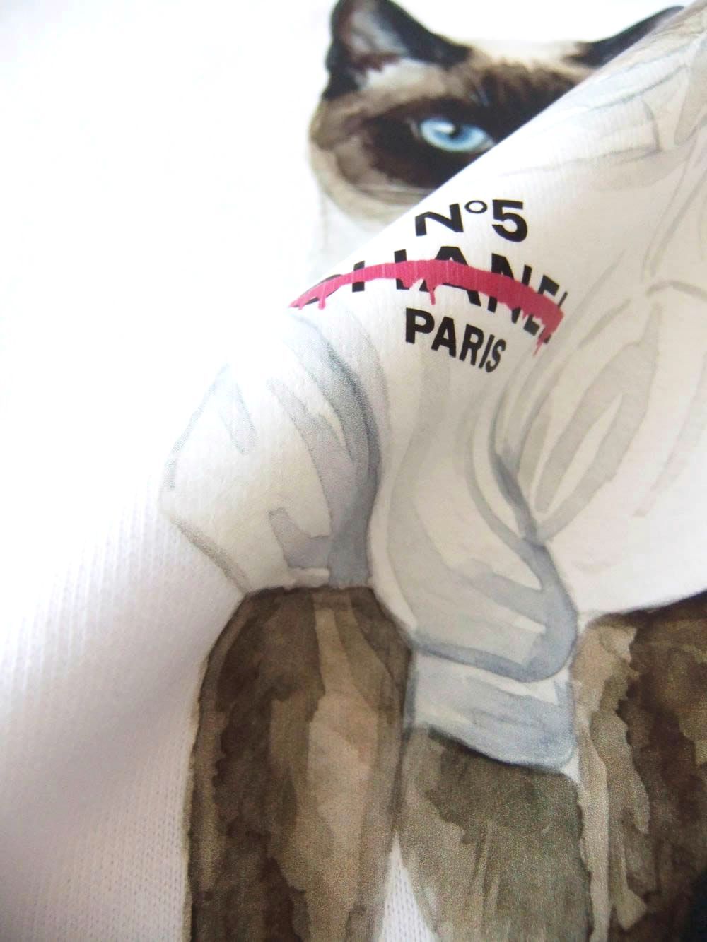 【MICALLE MICALLE Account】 HOMMAGE SIAMESE CAT NO5 LONG SLEEVE TEE  ロゴ T-SHIRT   MAF108TEC