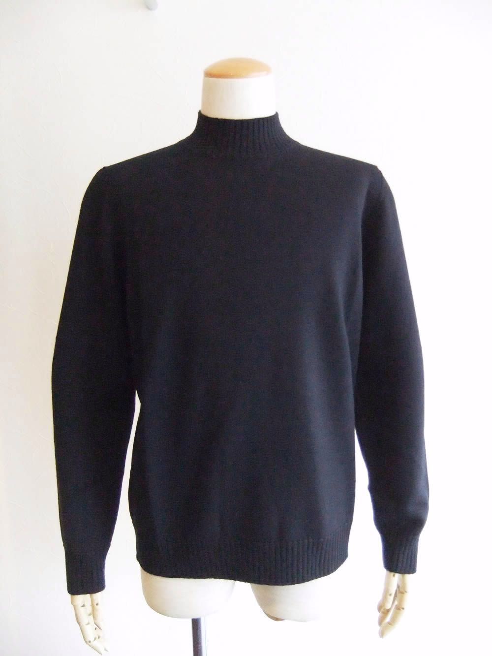 【D7M144】メリノ ミドルゲージ モックネック ニット  (ネイビー)