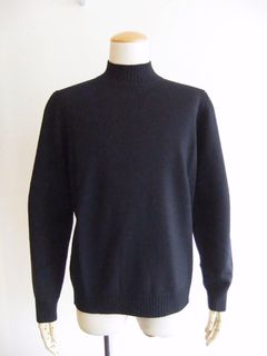 【D7M144】メリノ ミドルゲージ モックネック ニット  (ネイビー)