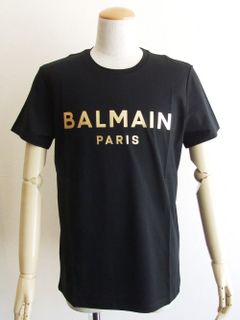 ブラック コットン Tシャツ ゴールド Balmain Paris メタリックロゴ   VH1EF000/B065