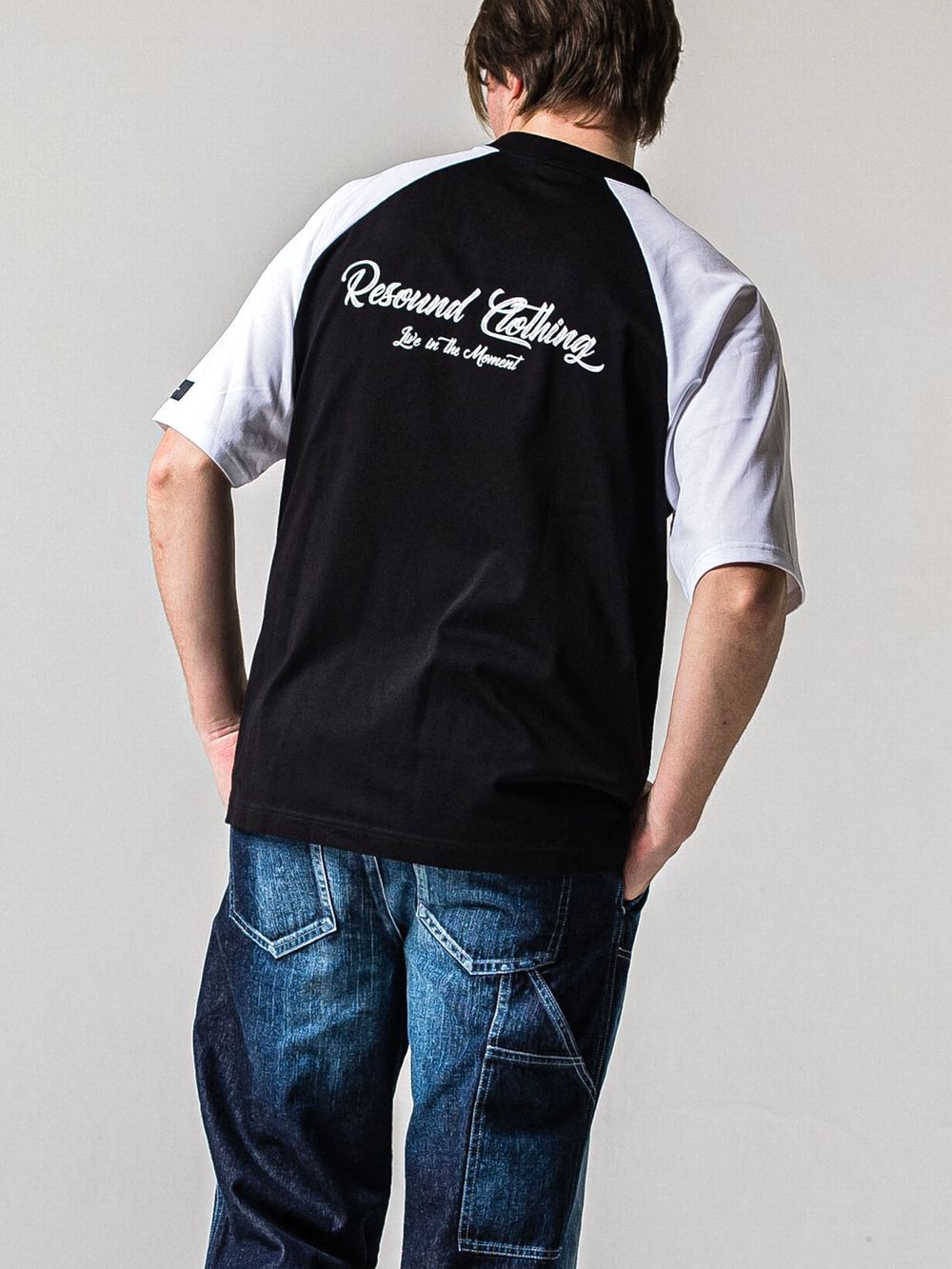 BACK RC RAGLAN OVER T  (ブラック / ホワイト)   グランスリーブオーバーTシャツ