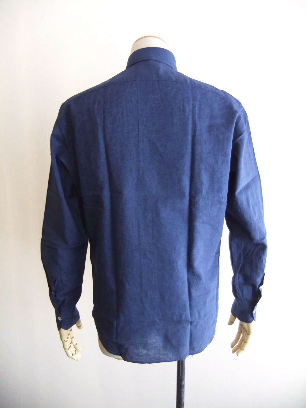 リネン/コットン シャツ (ネイビー)    VINCI FIT