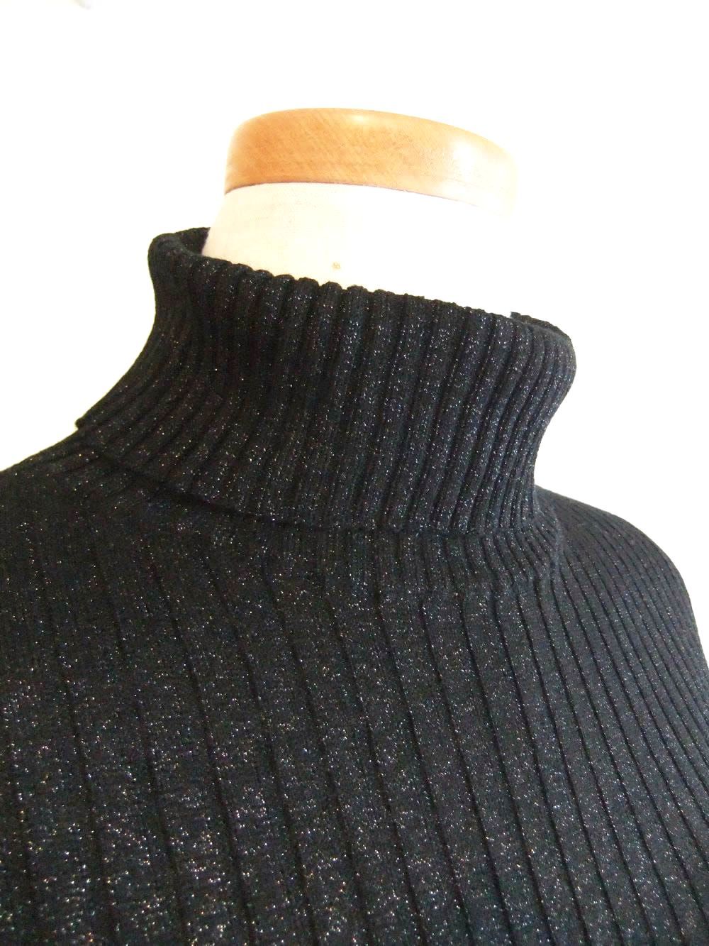 トタン リブ タートル ラメニット   （ブラック）  A148206M