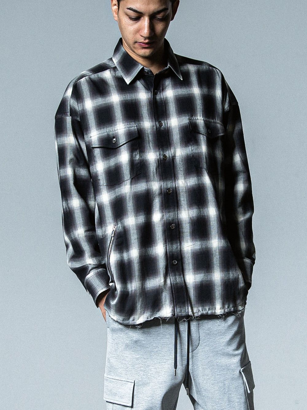 OVER GOWN CHECK SHIRTS （ブラック）  オ－バーサイズ チェックシャツ