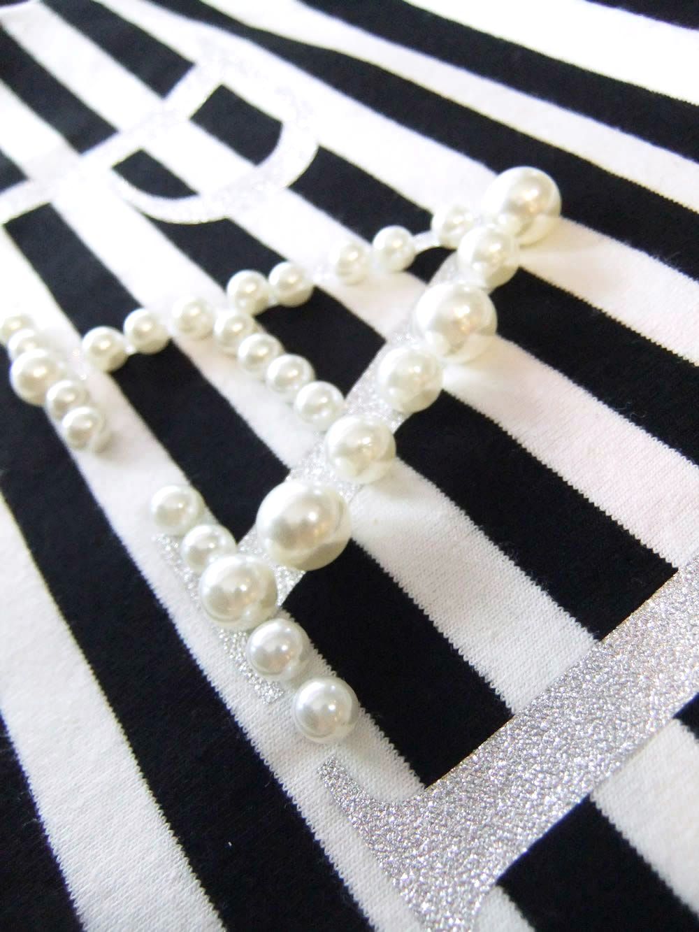 【MICALLE MICALLE Account】 PARIS PEARL BORDER T-SHIRT  (ブラック×ホワイト)  パール付き ボーダー T-SHIRT   MAA104TEA