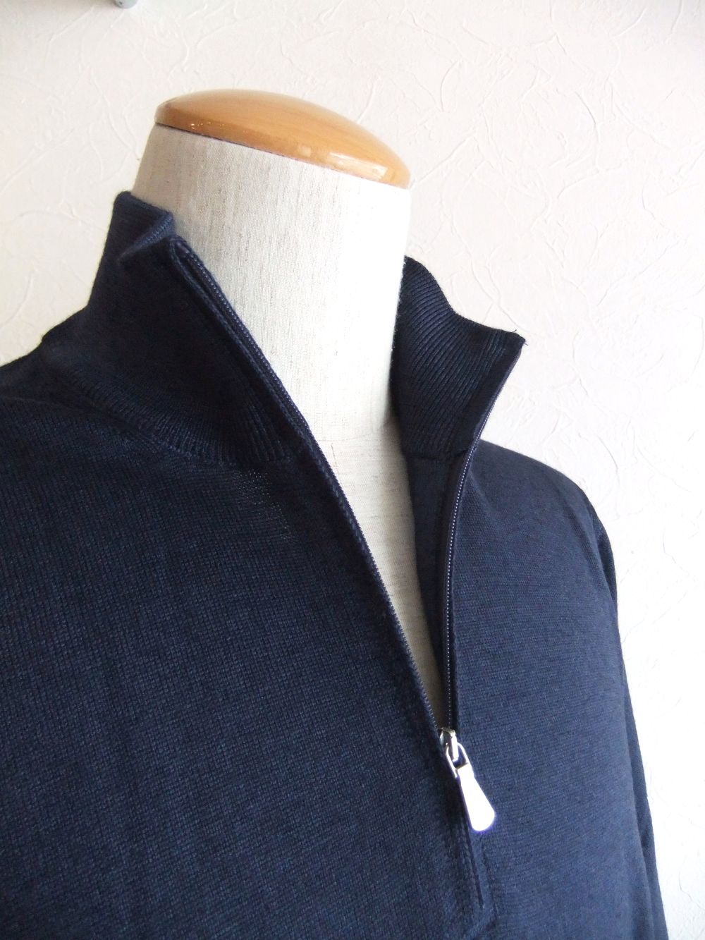 ウール ガーメントダイ ハーフ ZIP ニット