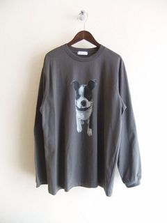 ドッグプリント  長袖 Tシャツ  (チャコール)  526977
