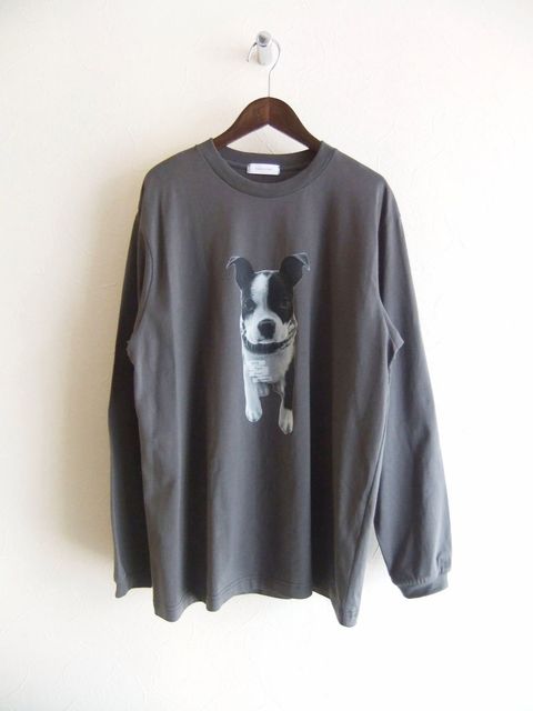 ドッグプリント  長袖 Tシャツ  (チャコール)  526977