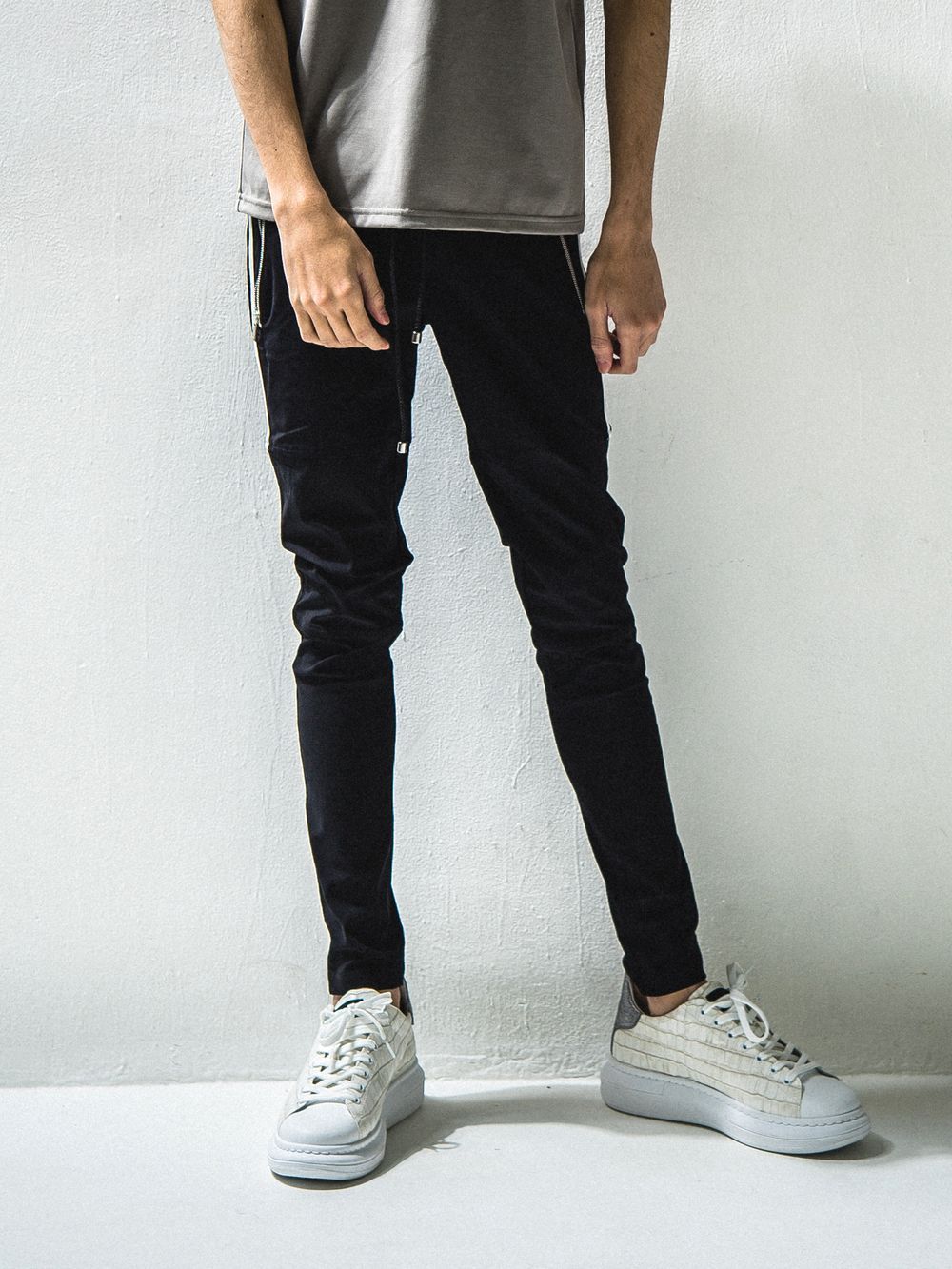 Johnson LINE NYLON PANTS ジョンソン ライン ナイロン パンツ (ブラック×ホワイト)
