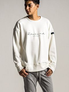 HANDWRIITING LOGO VELOURS FLEECE DROP TRAINER (ホワイト) ロゴ ルーズ トレーナー