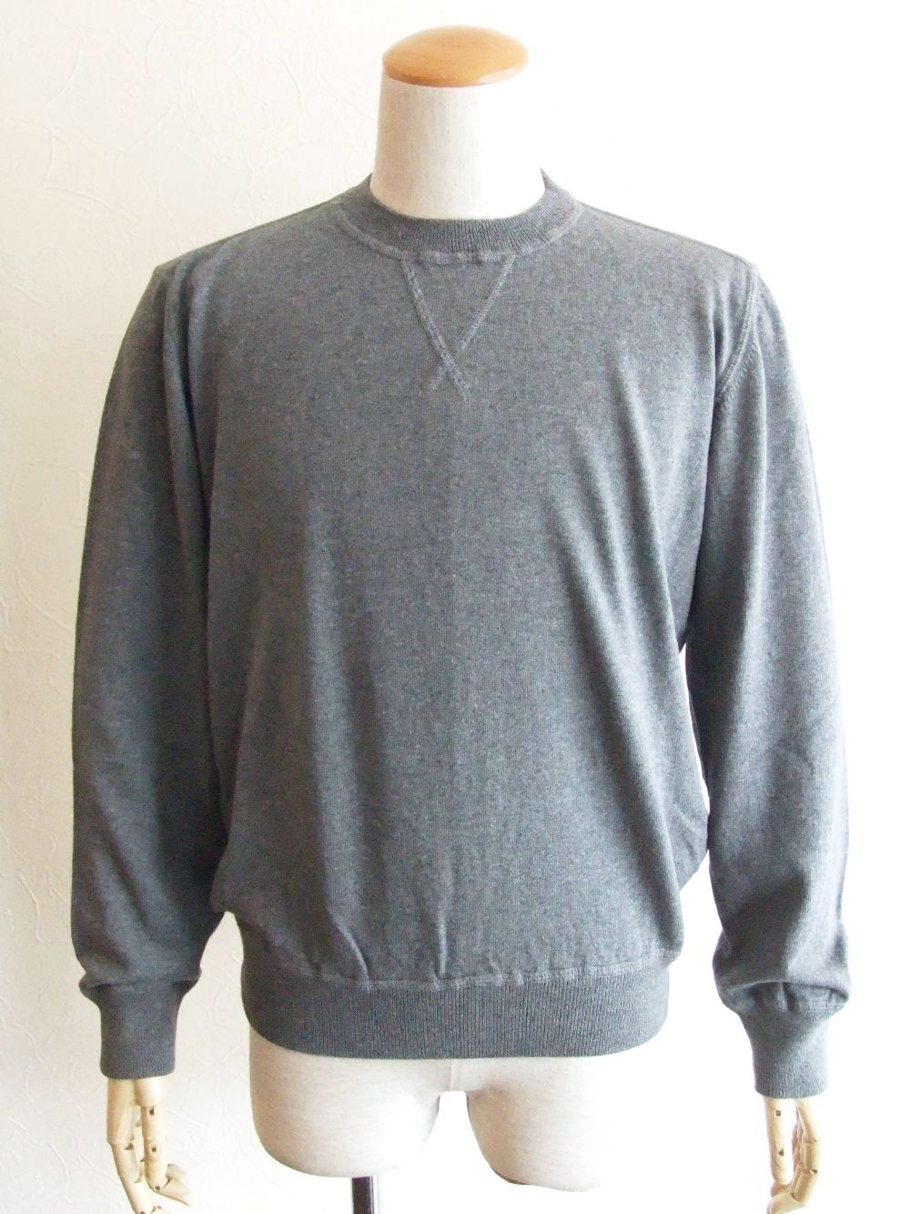 CREW NECK KNIT  (グレー) コットン カシミヤ クルーネックニット