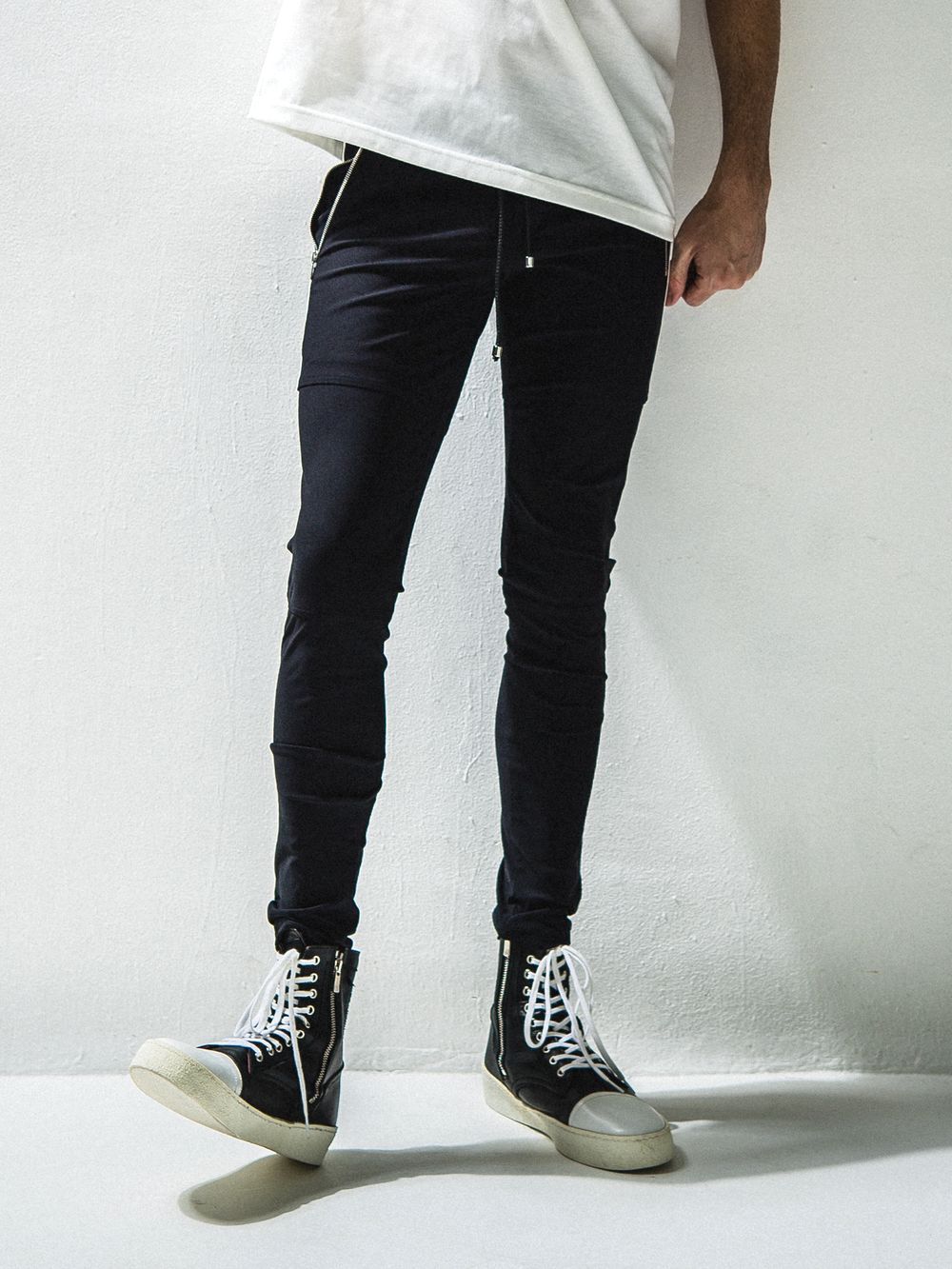 Johnson LINE NYLON PANTS ジョンソン ライン ナイロン パンツ (ブラック×ホワイト)