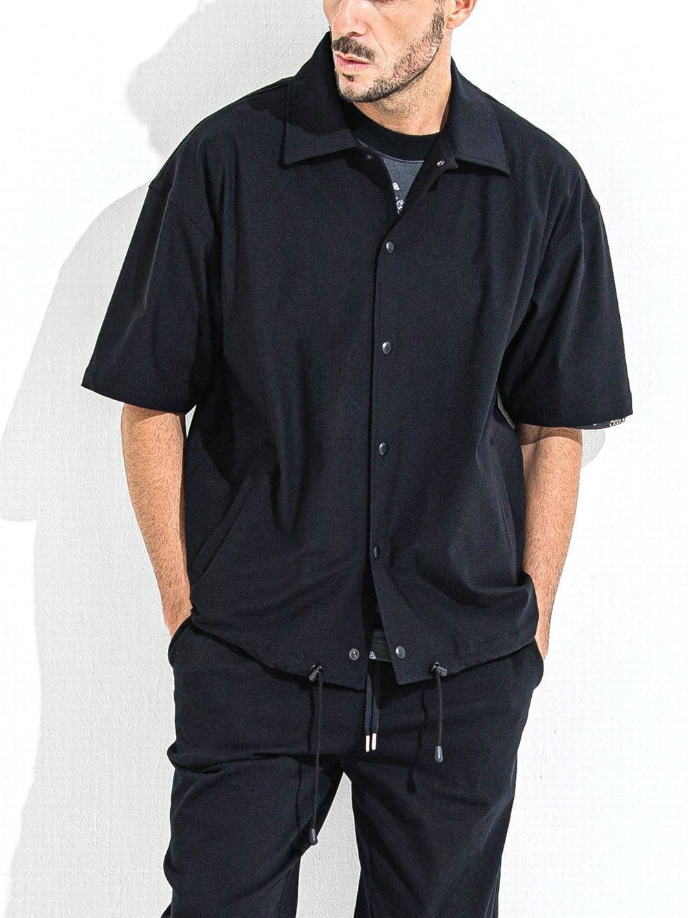 NYLON HALF COACH JACKET  ハーフスリーブ コーチジャケット  (ブラック)