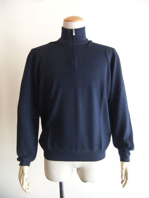 ウール ガーメントダイ ハーフ ZIP ニット